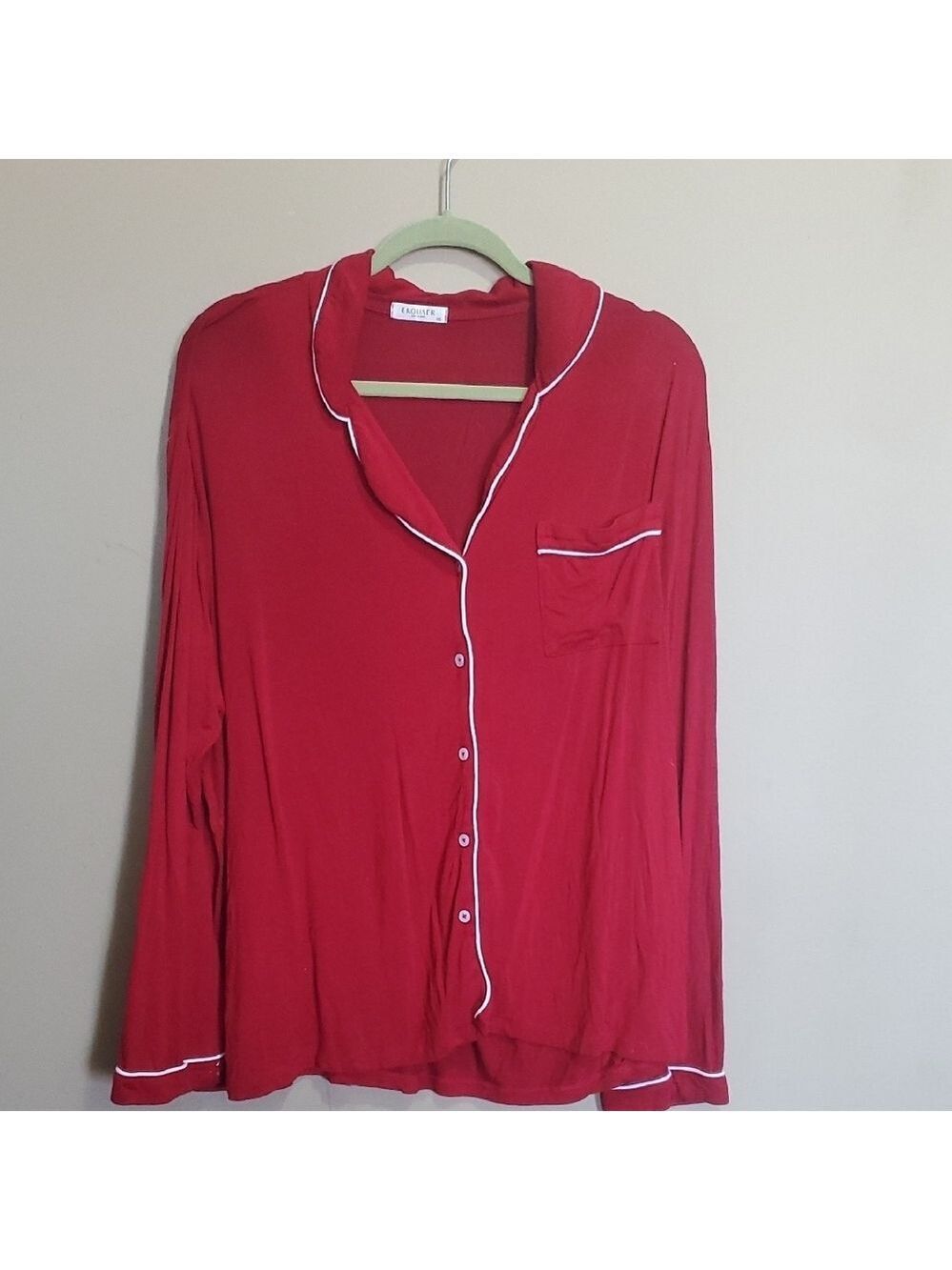 Ekouaer Red Women's Pajama Top with White Trim Size XXL